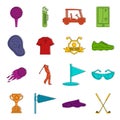 Golf items icons doodle set