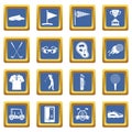 Golf items icons set blue