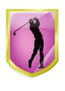 Golf label violet color gold frame . Royalty Free Stock Photo