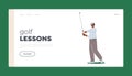Golf Lessons Landing Page Template. Golfer Hit Ball with Golf Club, Concentrated Sportsman Hobby and Outdoor Activity Royalty Free Stock Photo