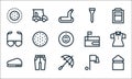 Golf line icons. linear set. quality vector line set such as tee, umbrella, golf, flag, pants, sunglasses, golf field, tee, cart