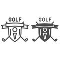 Golf logo with golfball and crossed sticks line and solid icon, sport concept, Golf club emblem sign on white background Royalty Free Stock Photo