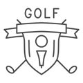 Golf logo with golfball and crossed sticks thin line icon, sport concept, Golf club emblem sign on white background Royalty Free Stock Photo