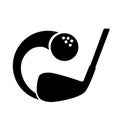 Golf logo. Stick and flying ball. Vector illustration