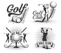 Golf logos with clubs, balls and golfers Royalty Free Stock Photo