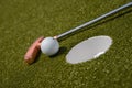 golf mallet on the green, artificial turf Royalty Free Stock Photo