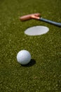 golf mallet on the green, artificial turf Royalty Free Stock Photo