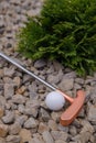 golf mallet on the green, artificial turf Royalty Free Stock Photo