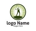 golf outdoor sport vector logo design inspiration, a player hits the ball with a swing stick