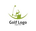 golf outdoor sport vector logo design inspiration, a player hits the ball with a swing stick