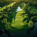 Golf paradise scenic aerial of putting green and beautiful course