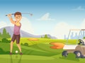 Golf player cartoon background sport field for golf Royalty Free Stock Photo