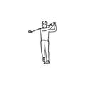 Golf player hand drawn outline doodle icon. Royalty Free Stock Photo