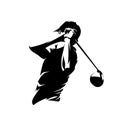 Golf player, golf club logo, isolated vector silhouette, ink drawign Royalty Free Stock Photo