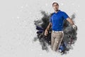 Golf Player coming out of a blast of smoke Royalty Free Stock Photo