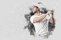 Golf Player coming out of a blast of smoke