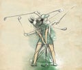 Golf Player - An hand drawn and painted illustration Royalty Free Stock Photo