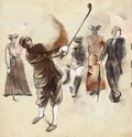 Golf Player - An hand drawn and painted illustration Royalty Free Stock Photo