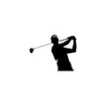 Golf player icon. Simple style golf tournament poster background symbol. Golf player brand logo design element. Golf player t- Royalty Free Stock Photo