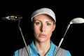 Golf player posing with golf club Royalty Free Stock Photo