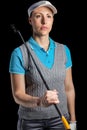 Golf player posing with golf club Royalty Free Stock Photo