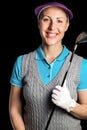 Golf player posing with golf club Royalty Free Stock Photo