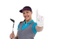 Golf player posing with golf club Royalty Free Stock Photo