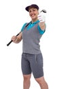 Golf player posing with golf club Royalty Free Stock Photo