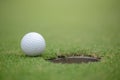 Golf player putting on green and Golf Ball Near Hole Royalty Free Stock Photo