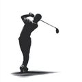 Golf player silhouette swinging a club powerful swing dynamic action Royalty Free Stock Photo
