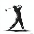 Golf Player Swinging Black and White Silhouette Powerful Action Sport Royalty Free Stock Photo