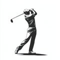 Golf Player Swinging Driver Black Silhouette Sport Action Royalty Free Stock Photo