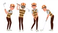 Classic Golf Player Vector. Swing Shot On Course. Diferent Poses. Flat Cartoon Illustration Royalty Free Stock Photo
