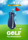 Golf poster. Sport invitation for luxury relaxation gaming competition annual tournament banner for golf event decent
