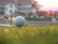 Golf on the red tee in the green lawn