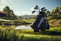 Golf resort scene with clubs, powered by neural network technology