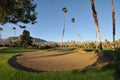 Golf sand trap with palm trees in fairway Royalty Free Stock Photo