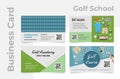 Golf school business card set vector flat illustration. Collection of certified lessons and course