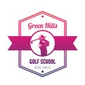 Golf school logo, emblem with golfer swinging club