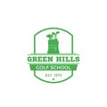 Golf school vector logo, vintage emblem on white