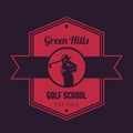 Golf school vintage logo, emblem with golfer