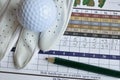 Golf Score Card with Glove, Pencil, & Ball Royalty Free Stock Photo