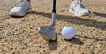 Golf shot from sand bunker golfer hitting ball from danger Royalty Free Stock Photo