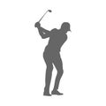 Golf. Silhouette of an athlete playing golf. The athlete hit the ball with a stick. Flat style Royalty Free Stock Photo