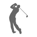 Golf. Silhouette of an athlete playing golf. The athlete hit the ball with a stick. Flat style Royalty Free Stock Photo