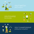 Golf sport club course flat web banners template set Royalty Free Stock Photo