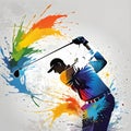 Golf sport golfer man swing action splash painting Royalty Free Stock Photo