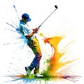 Golf sport golfer man swing action splash painting Royalty Free Stock Photo