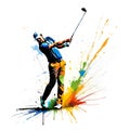 Golf sport golfer man swing action splash painting Royalty Free Stock Photo