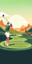 Golf sport illustration golfer swing vertical poster